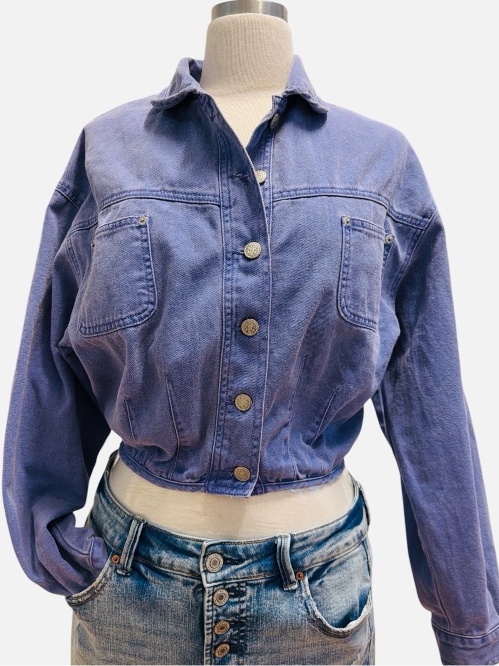 VINTAGE - 1980’s PARTNERS MERVYNS - Cropped Purple blue Denim Jacket - Women